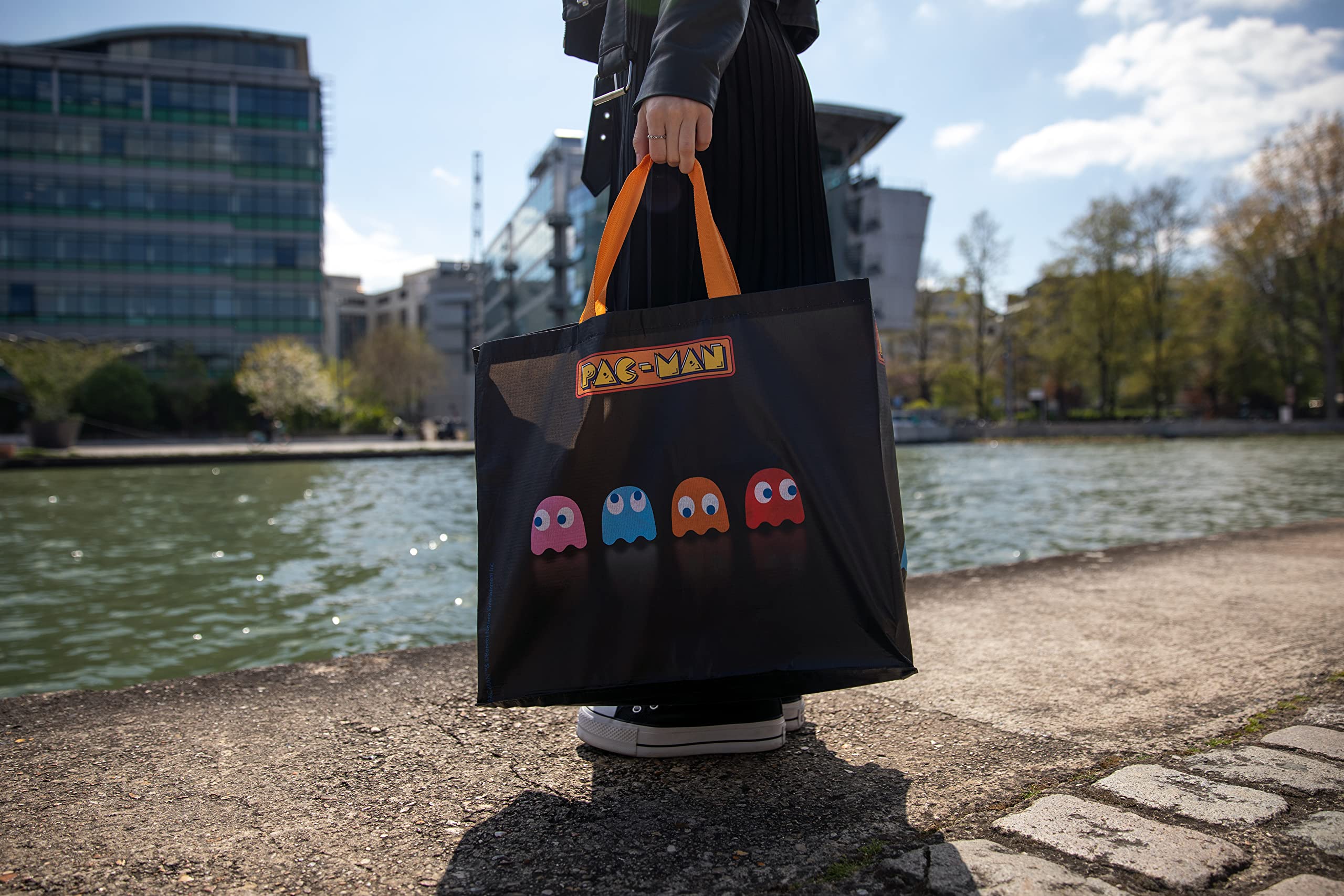 Konix Pac-Man Borsa Spesa Riciclata Nero 40x45x20cm