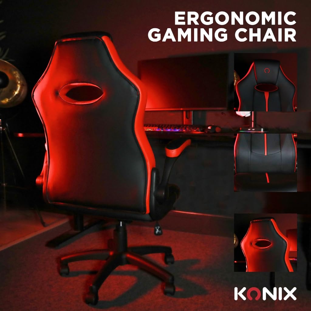 Konix Omega sedia gaming ufficio PVC nera rossa 15°