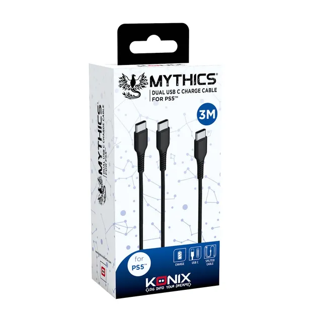 Konix Mythics Cavo Ricarica Magnetico 3m USB-A/C DualSense Nero