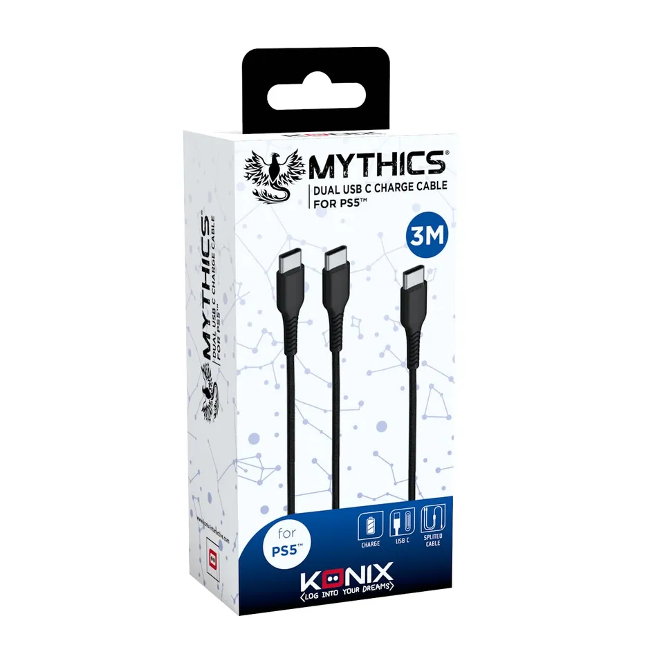 Konix Mythics Cavo Ricarica Magnetico 3m USB-A/C DualSense Nero