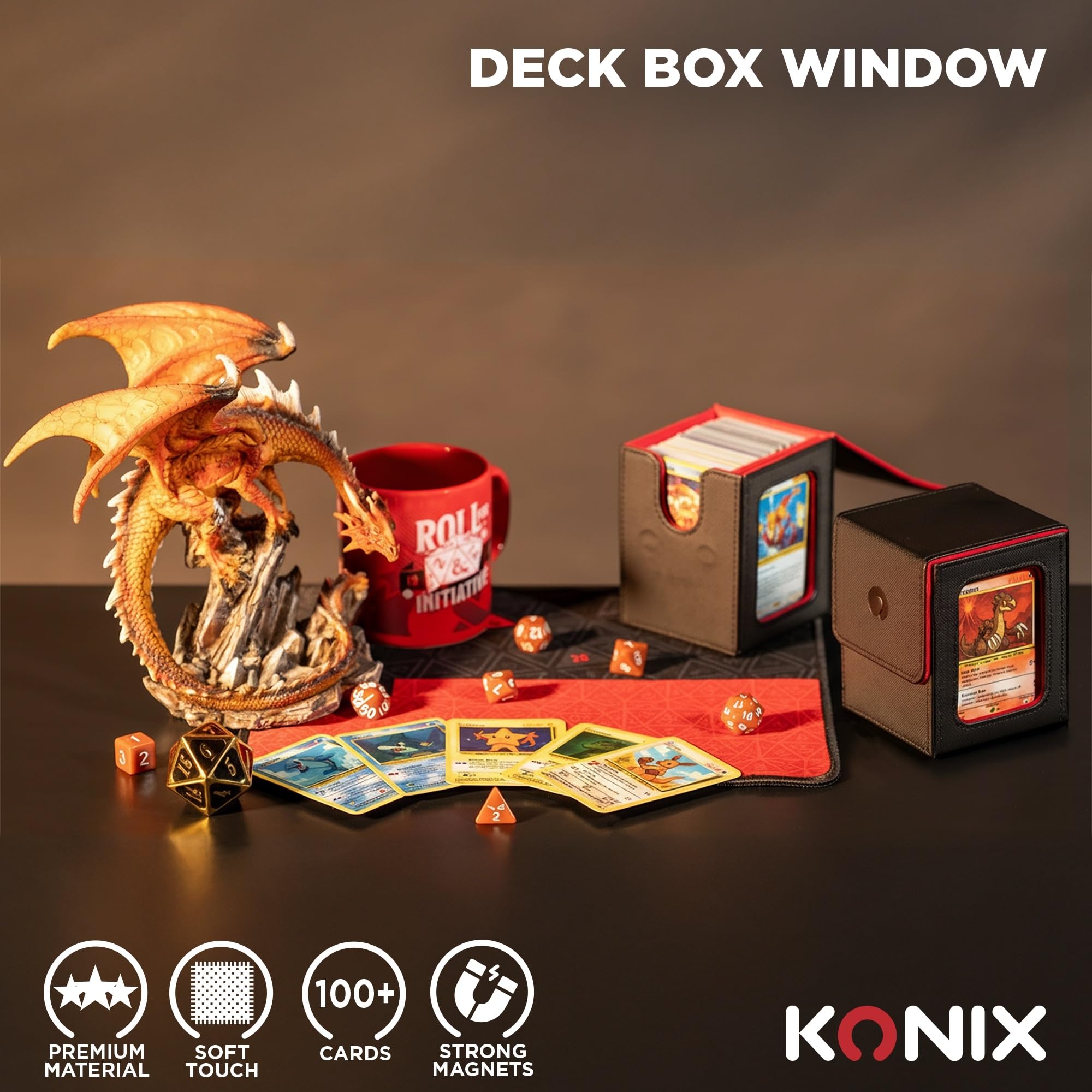 Konix Window Deckbox portacarte 63x88 nero rosso magnetico