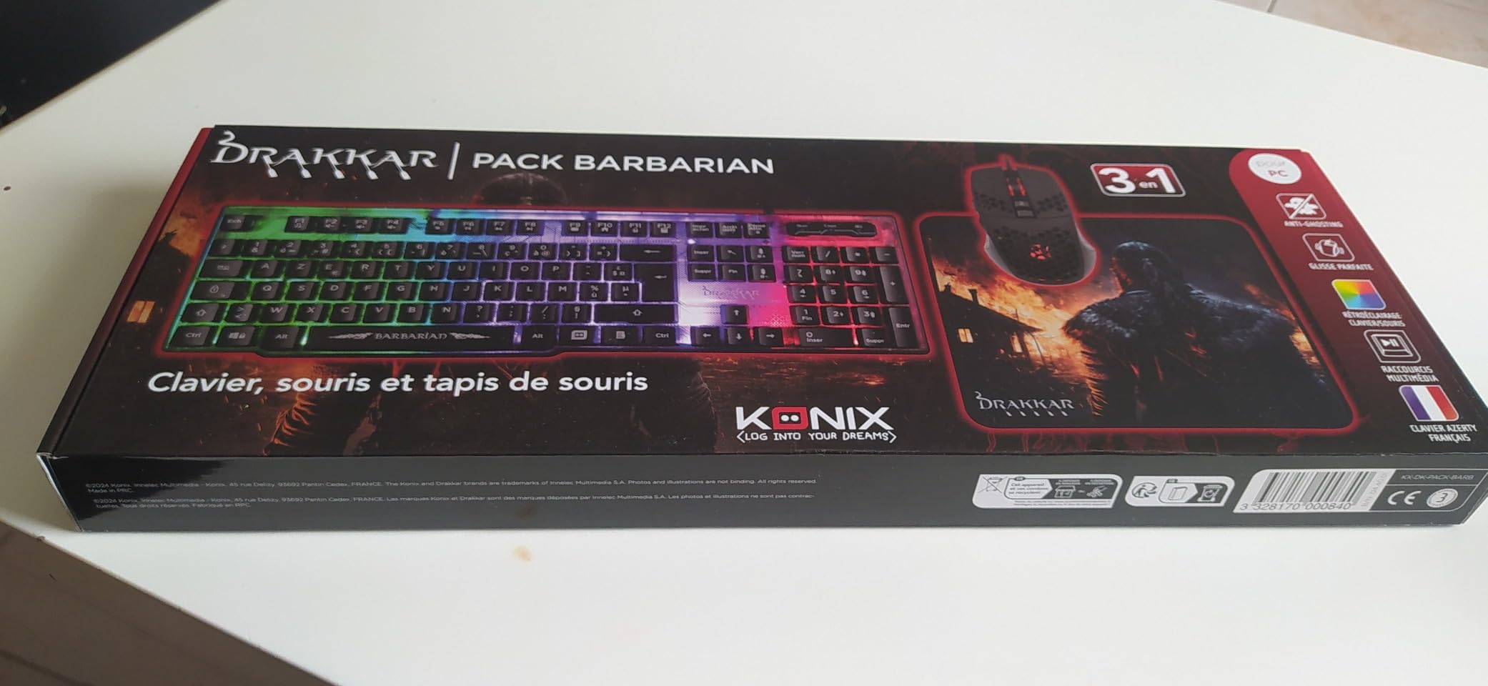 Konix Drakkar Barbarian set gaming PC tastiera AZERTY LED