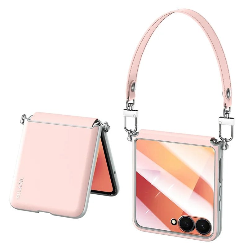 Redpepper Galaxy Z Flip 8 cover pelle carbon rosa + lacciolo