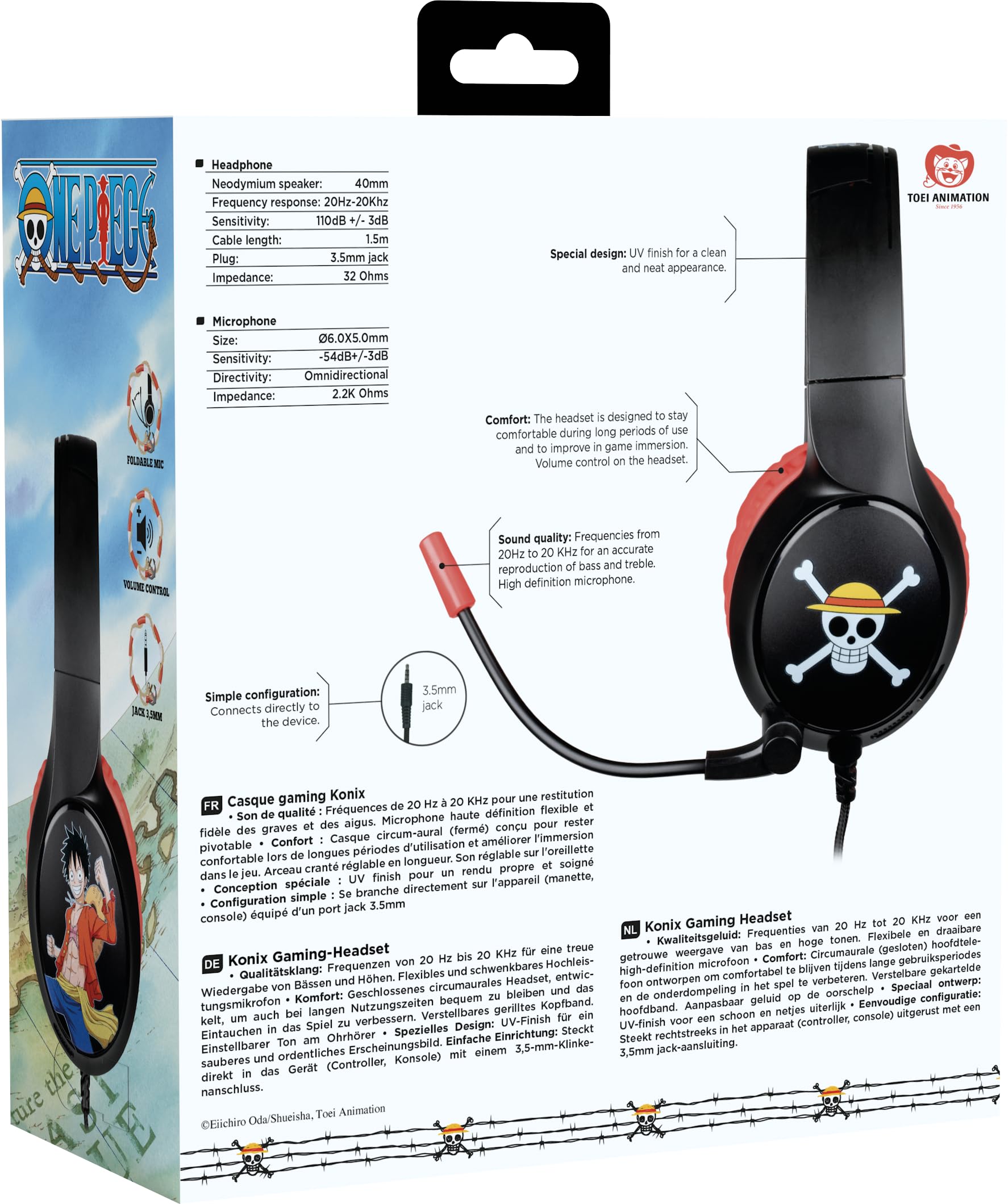 Konix One Piece cuffie gaming cablate Luffy jack 3,5 mm