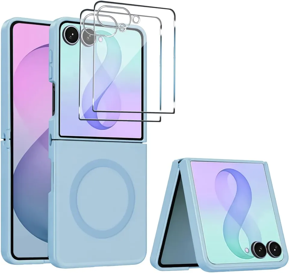 Redpepper Galaxy Cases Z Flip 8 Cover Blu con 2 Pellicole