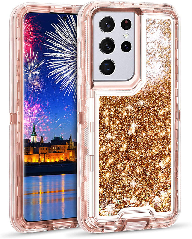Redpepper S21 Ultra Cover Liquida Glitter Cuori Antiurto