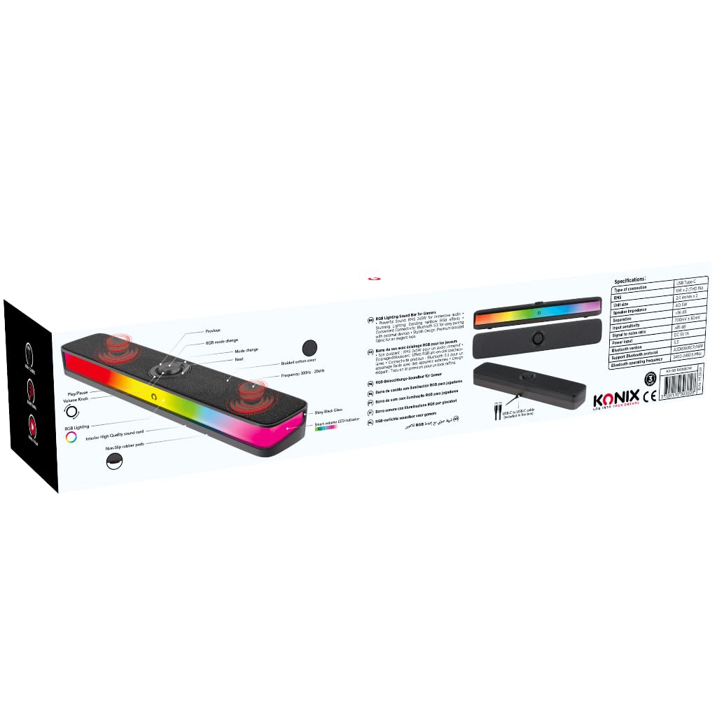 Konix Soundbar gaming Bluetooth RGB nera 2x5W