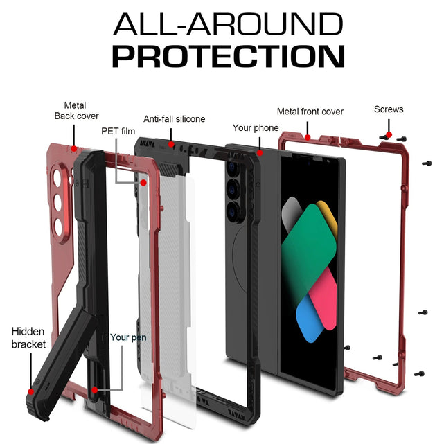 Redpepper Galaxy Cases Z Fold 6 custodia metallo con S Pen e stand