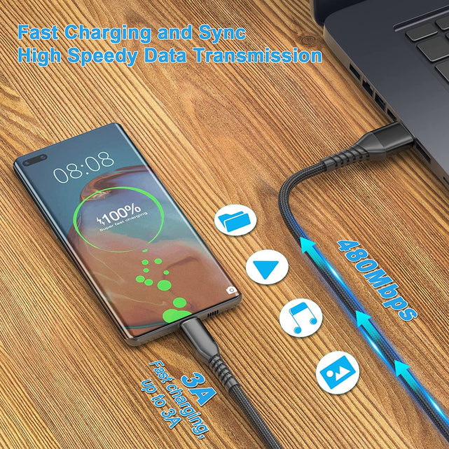 Redpepper Cavi USB-C Nylon 3m 3A Neri 3 Pezzi Ricarica Rapida