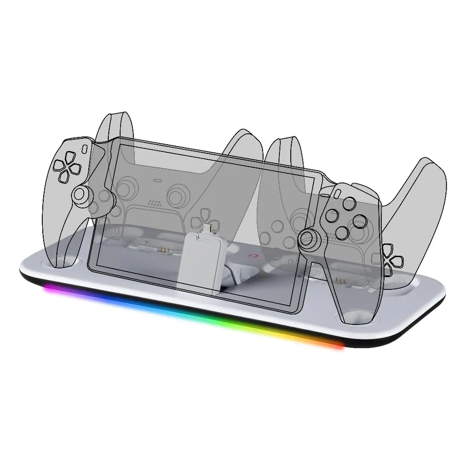 Konix stazione ricarica PlayStation Portal + 2 DualSense bianco RGB