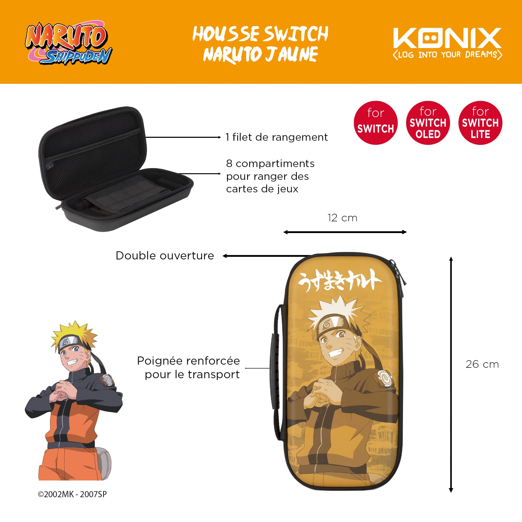 Konix Bags custodia Switch Naruto Giallo 8 giochi 26 cm