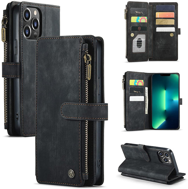Redpepper iPhone 13 Pro Max Custodia Portafoglio Pelle Nero Zip