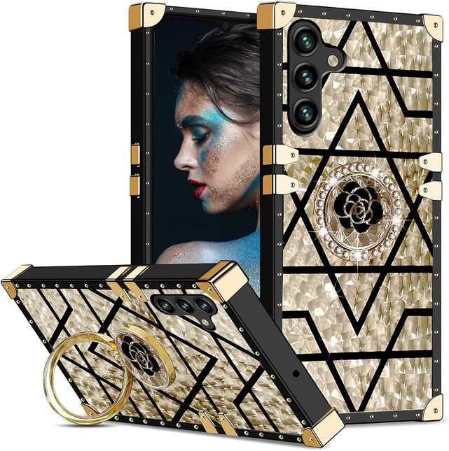 Redpepper Galaxy S25 Plus cover anello stand oro quadri