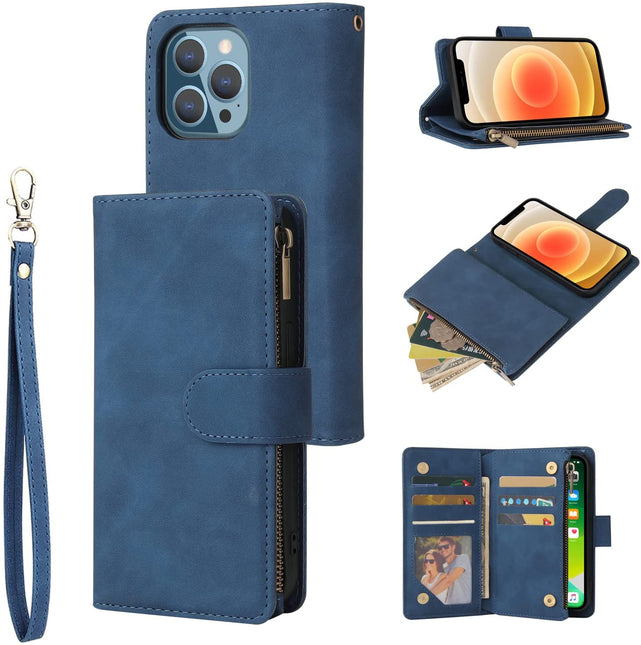 Redpepper iPhone 13 Pro Cover Portafoglio Zip Pelle Nera