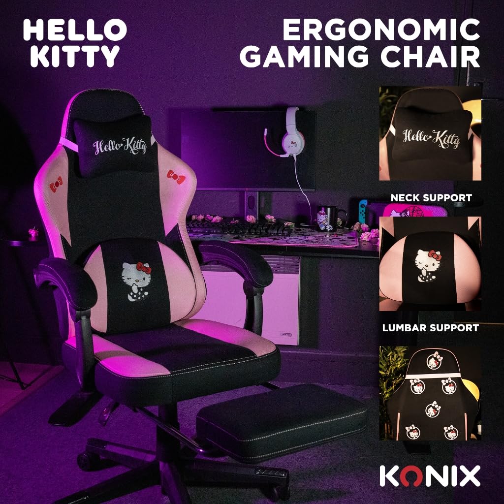 Konix Hello Kitty Sedia Gaming Ufficio 150° Nero Rosa