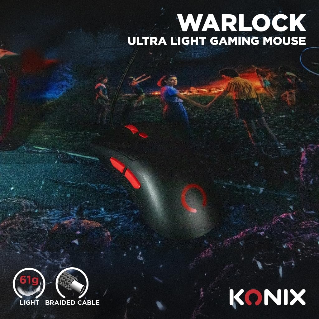 Konix Warlock Mouse Gaming Cavo 61g Nero 6 DPI