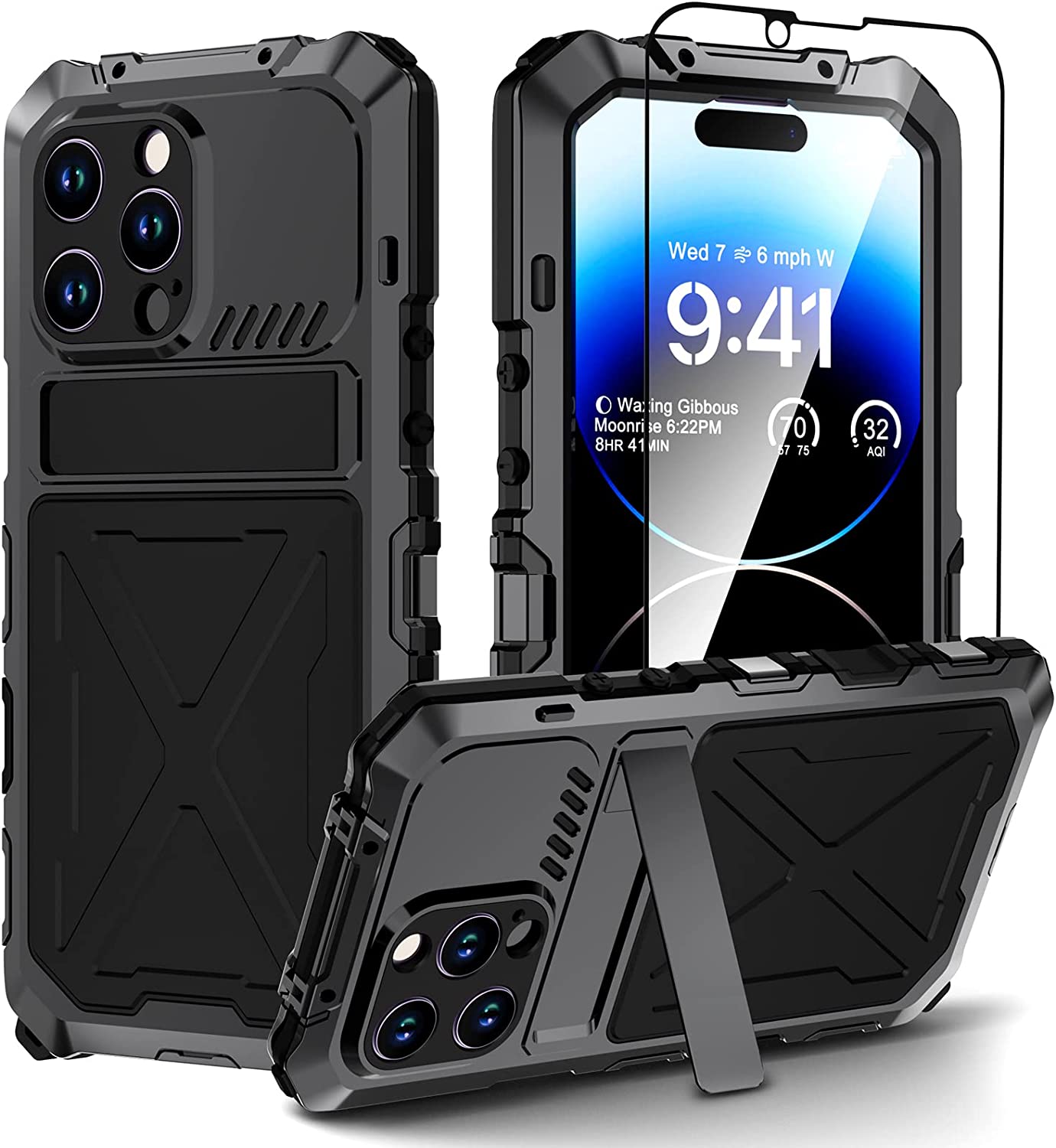 Redpepper iPhone 14 Pro Cover Rugged Metallo Kickstand