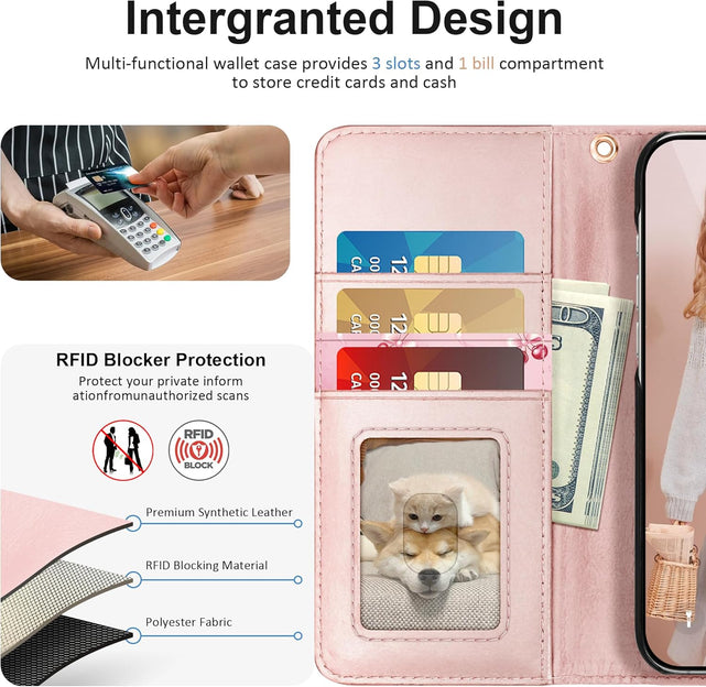 Redpepper iPhone 17 Cover Pelle Portafoglio Cherry Oro Rosa