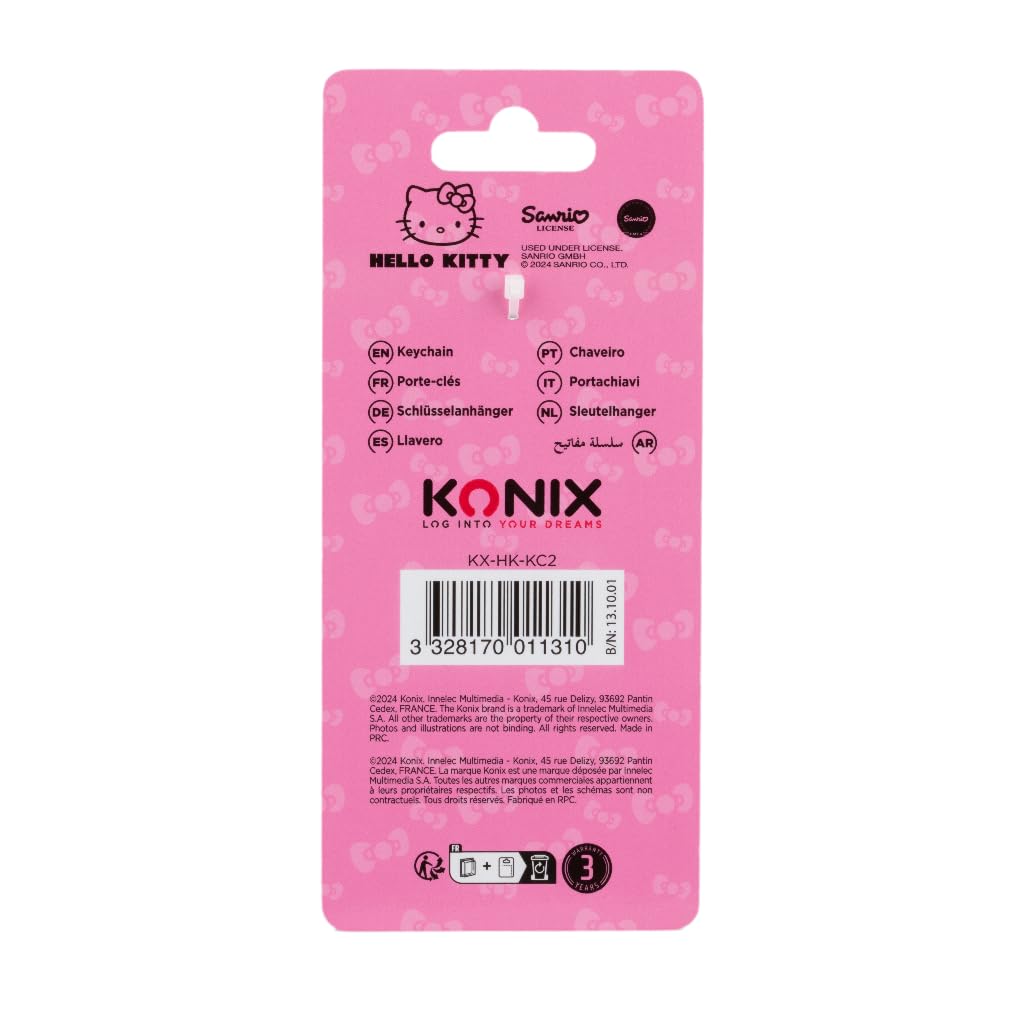 Konix Hello Kitty Portachiavi Metallo 4x4cm Skateboard Bianco