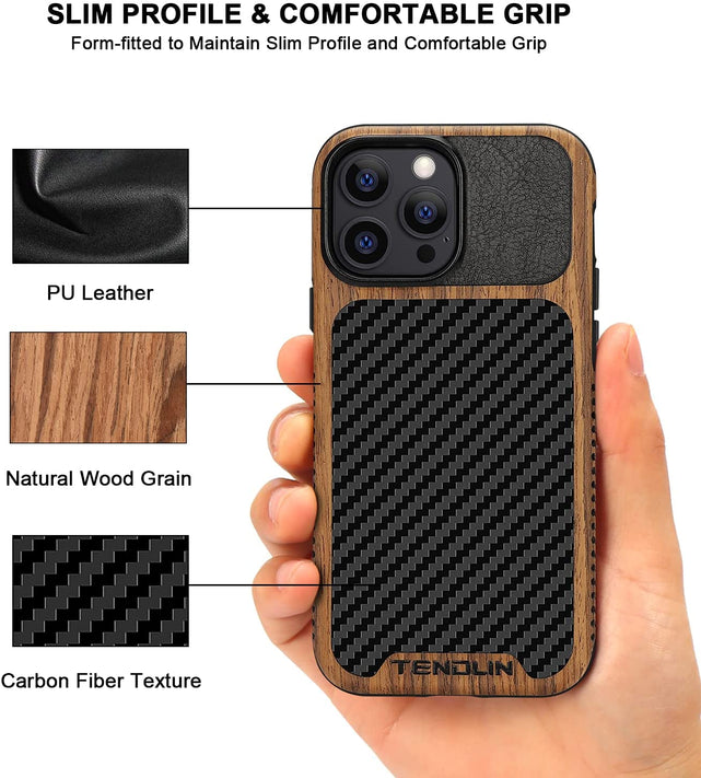 Redpepper Apple Cases iPhone 13 Pro Cover Legno Carbonio Pelle
