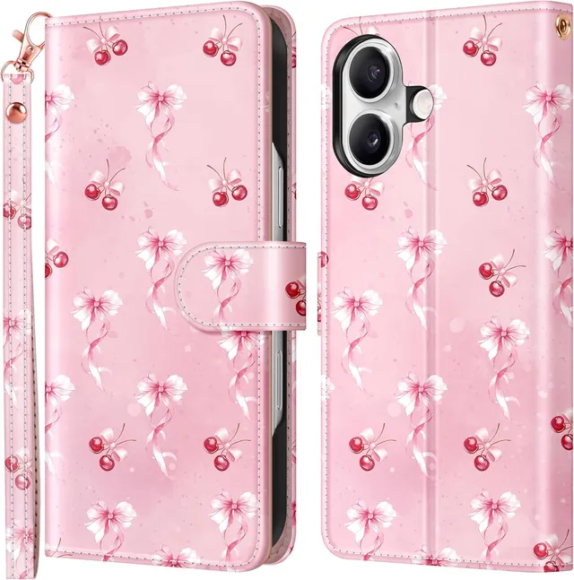 Redpepper iPhone 17 Cover Pelle Portafoglio Cherry Oro Rosa