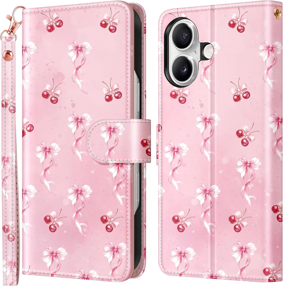 Redpepper iPhone 17 Cover Pelle Portafoglio Cherry Oro Rosa