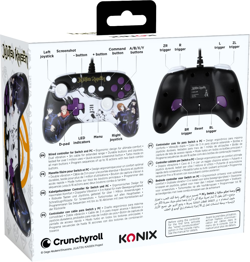 Konix Jujutsu Kaisen Controller Cavo Nero Switch PC