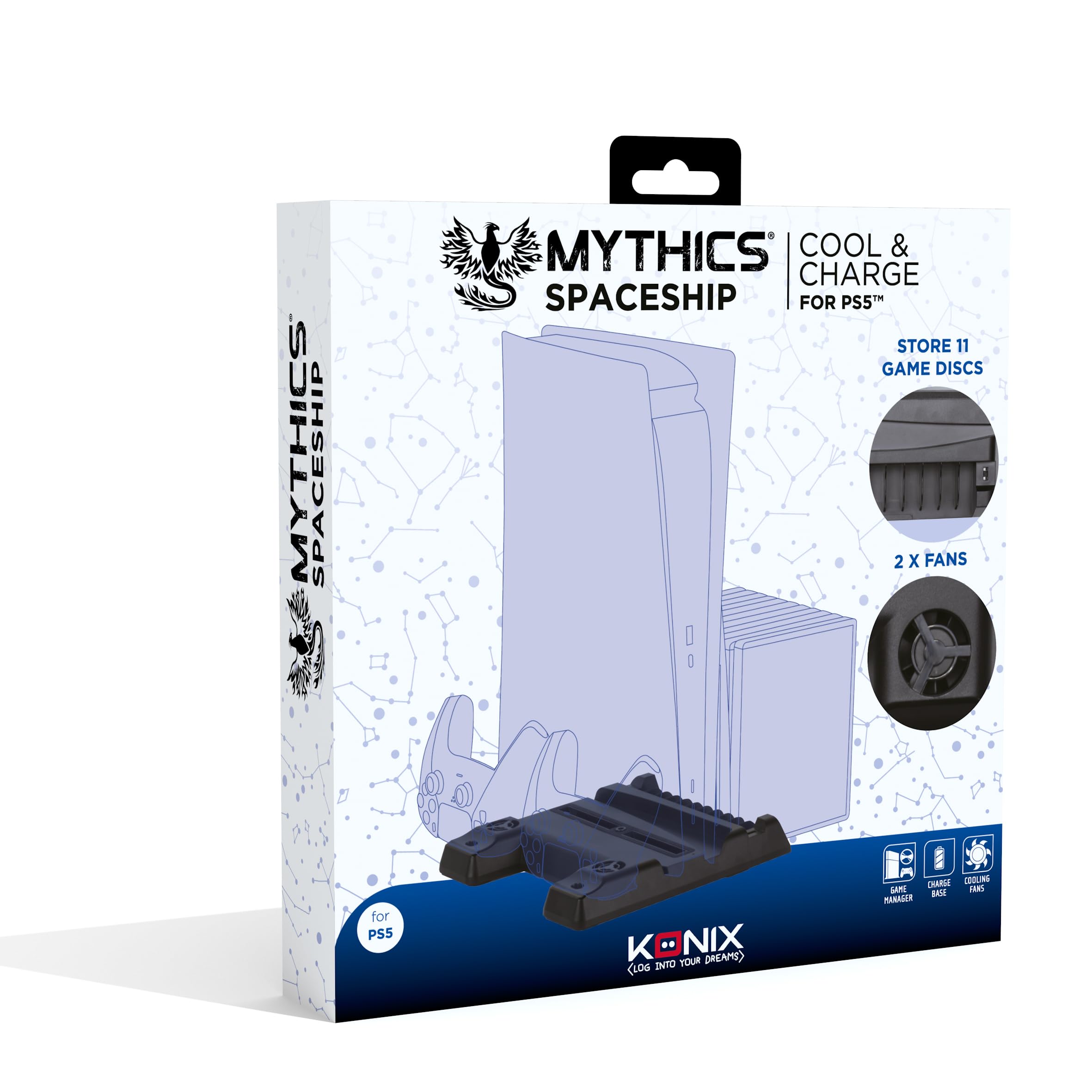 Konix Mythics Cool Charge Base Ricarica PS5 2 Controller Nero