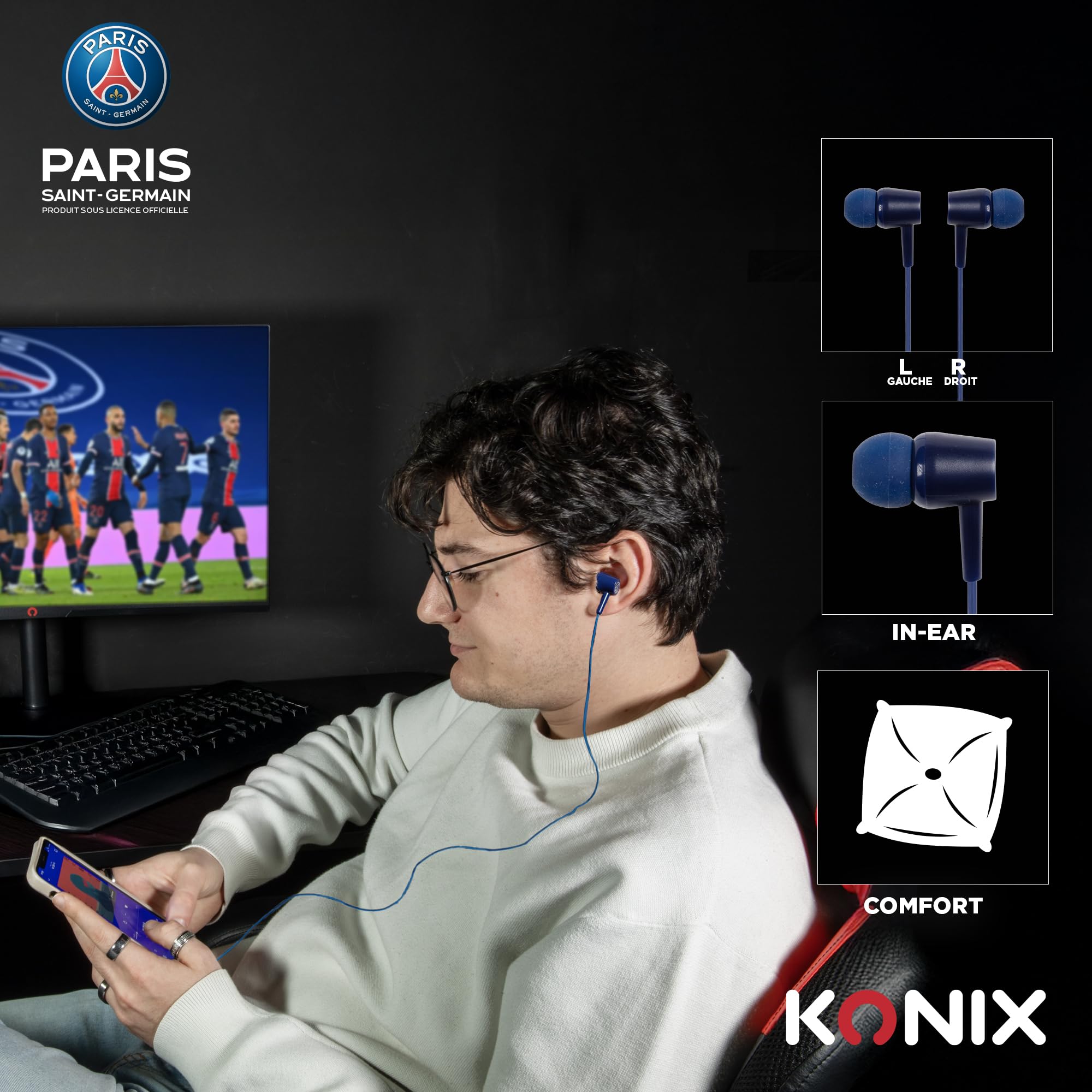 Konix PSG Auricolari Cavo Jack 3,5 mm Blu Driver 10 mm