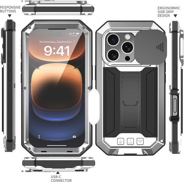 Redpepper iPhone 16 Cover Corazzata Metallo Gialla Kickstand