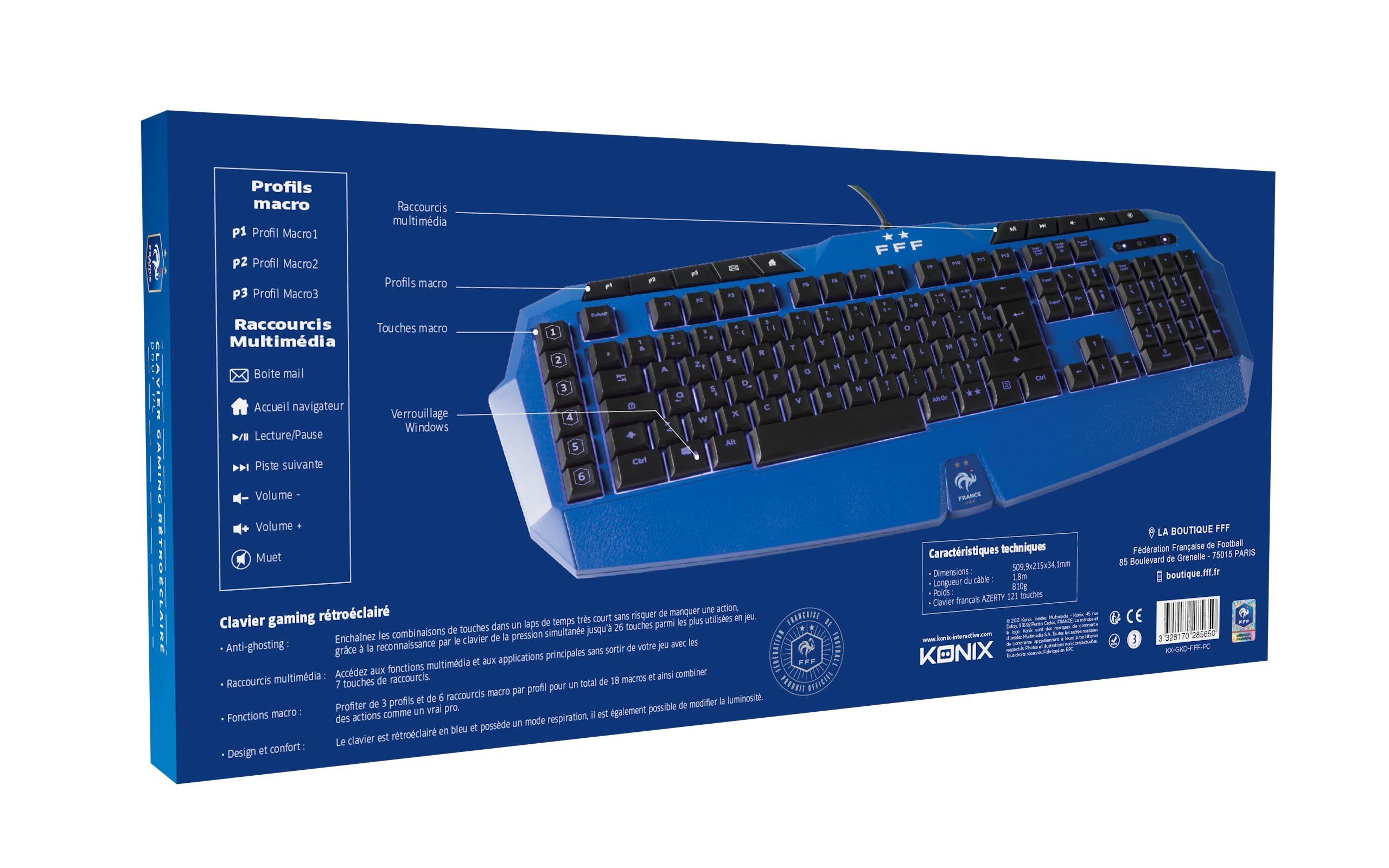 Konix FFF Tastiera Gaming Membrana AZERTY Blu USB