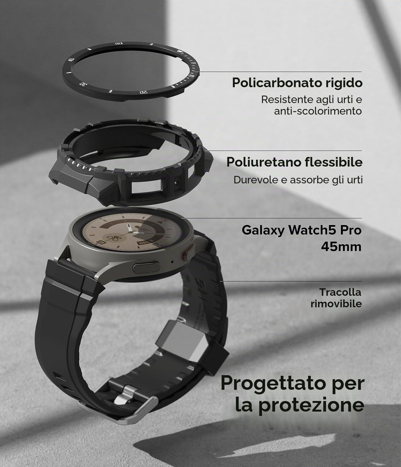 Ringke Fusion X Guard cover Galaxy Watch 5 Pro nera cinturino