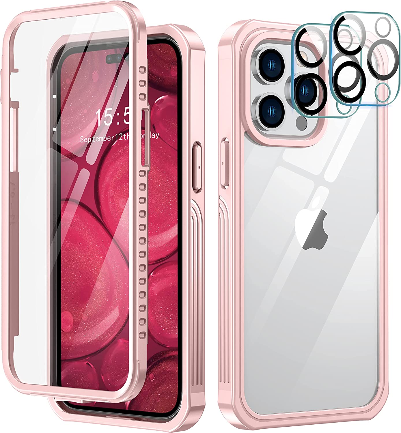 Redpepper iPhone 14 Pro Max Cover Trasparente Bumper Nera 360