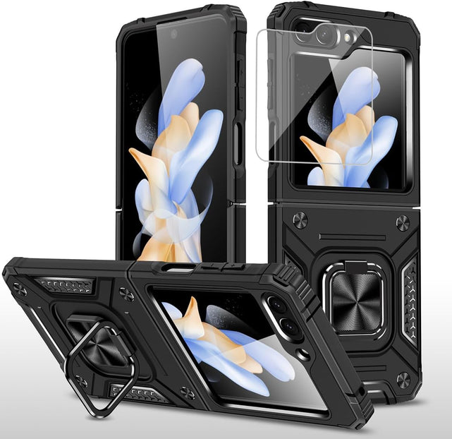Redpepper Galaxy Cases Z Flip 6 Cover anello stand 360 blu vetro