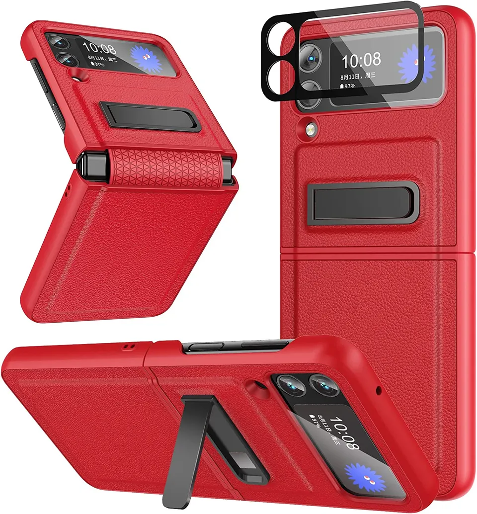 Redpepper Galaxy Z Flip 4 cover pelle rossa con stand