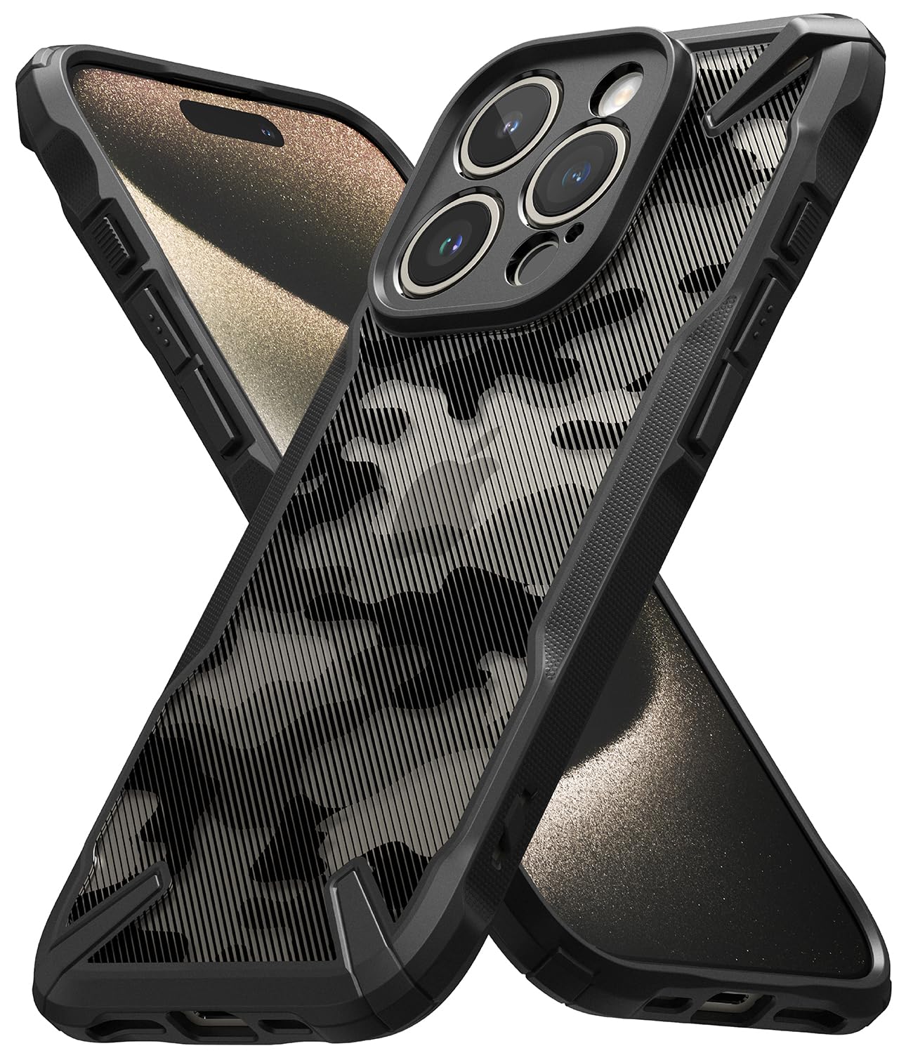 Ringke Fusion-X Cover iPhone 15 Pro Mimetica Camo Black