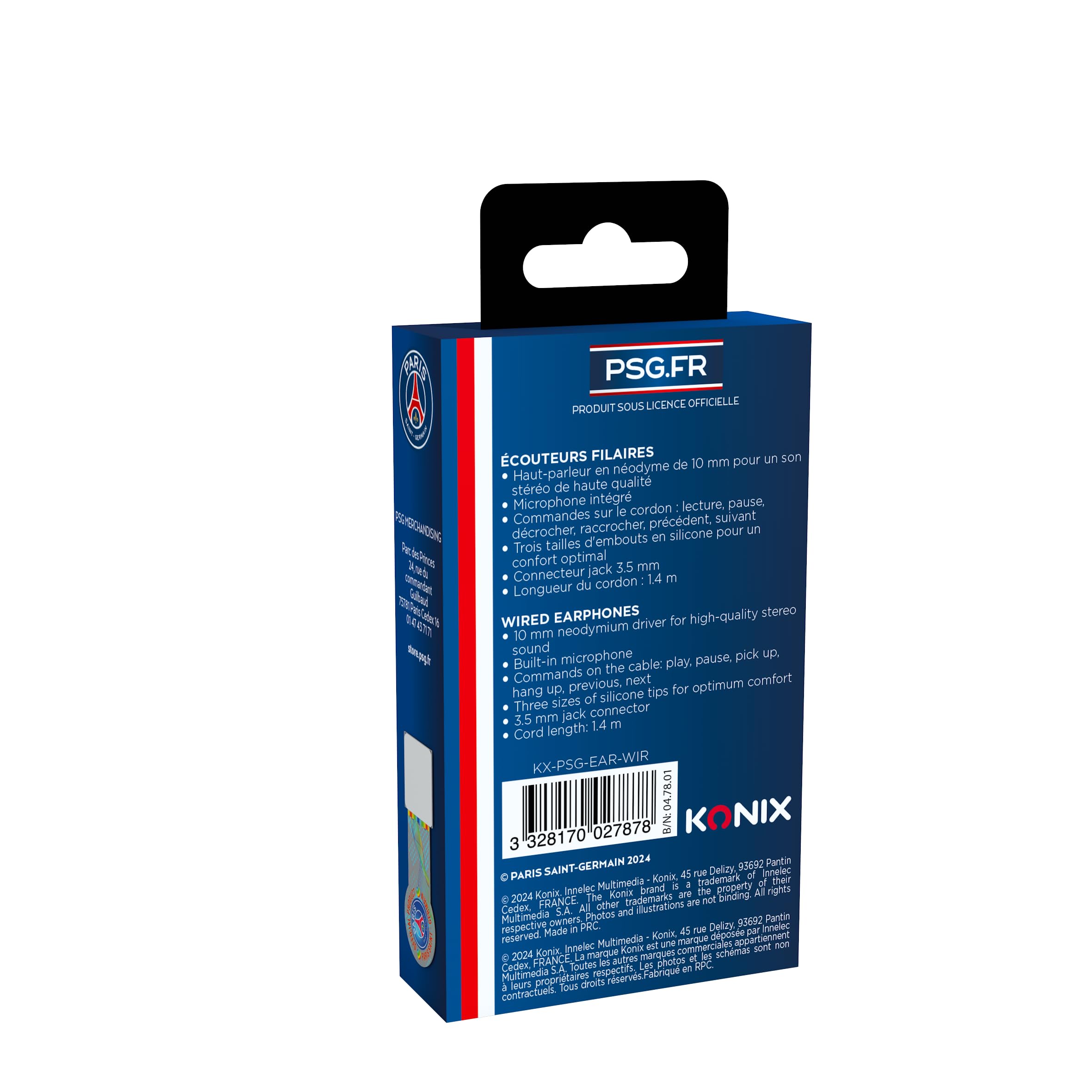 Konix PSG Auricolari Cavo Jack 3,5 mm Blu Driver 10 mm