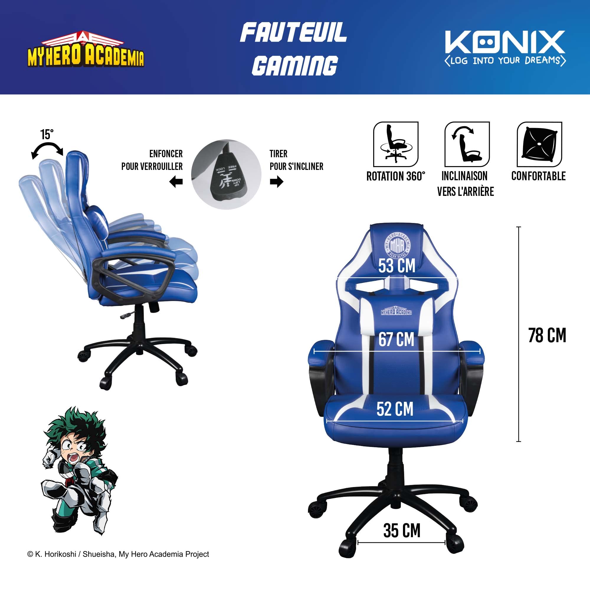 Konix My Hero Academia sedia gaming blu e bianco ecopelle