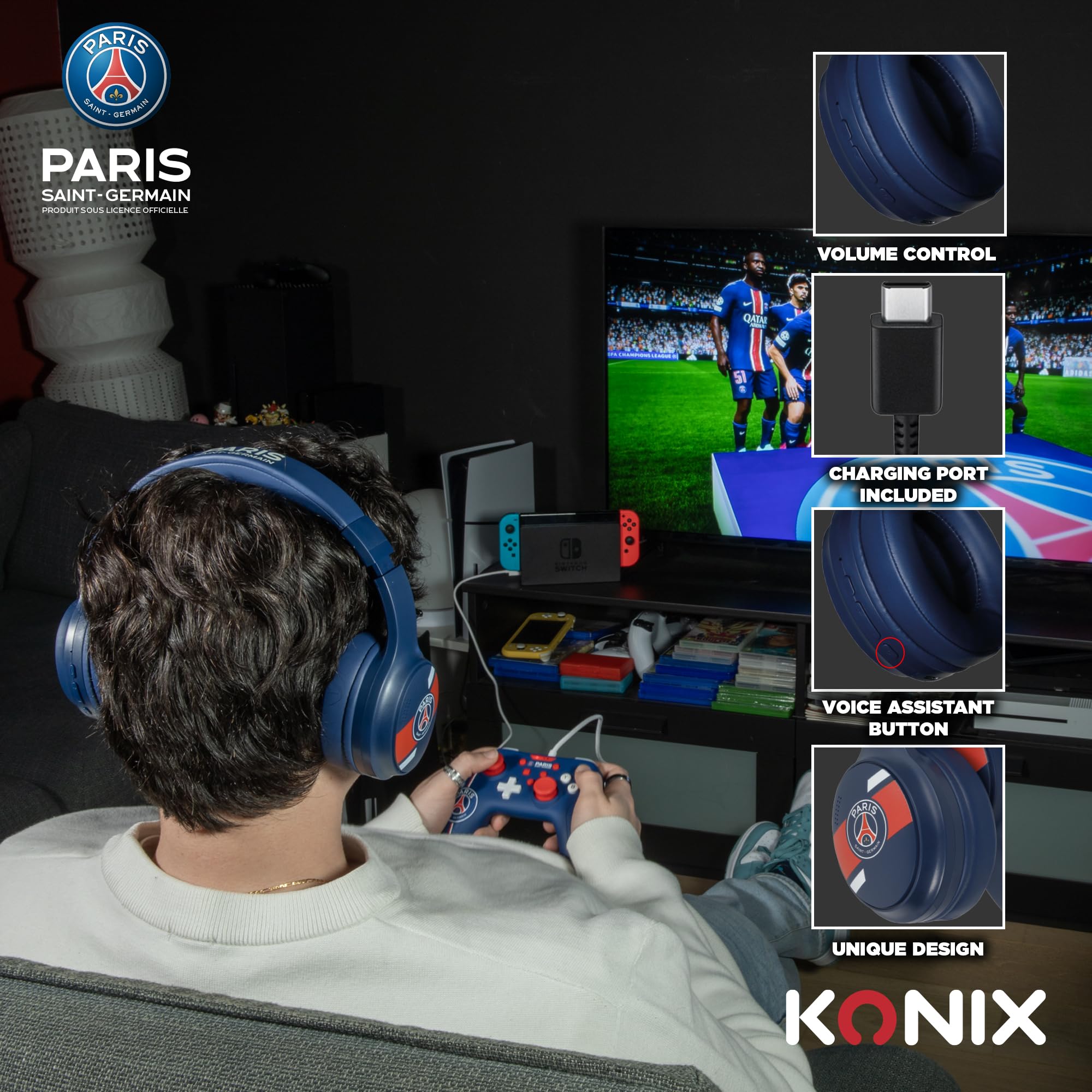 Konix PSG cuffie wireless Bluetooth 5.3 blu 30h jack