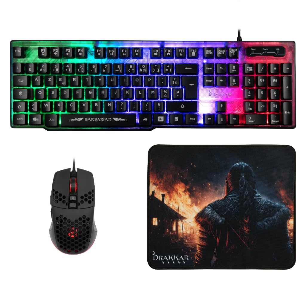 Konix Drakkar Barbarian set gaming PC tastiera AZERTY LED