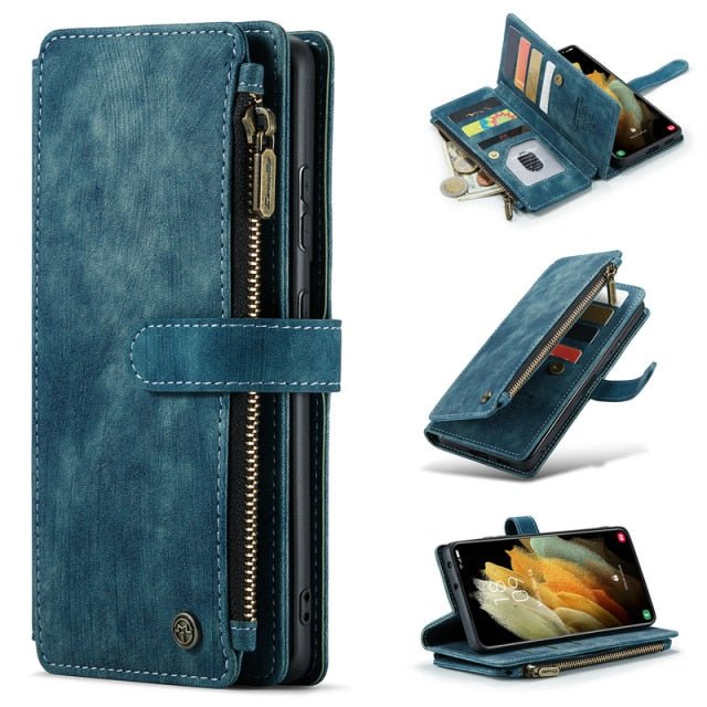 Redpepper Galaxy Custodia S21 Ultra Portafoglio Pelle Nera Stand