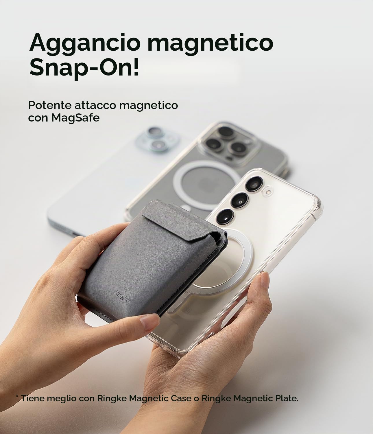 Ringke Card Holder Stand Pocket portacarte magnetico grigio chiaro con supporto