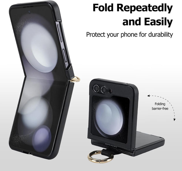 Redpepper Galaxy Z Flip 5 Custodia Pelle Nera con Anello