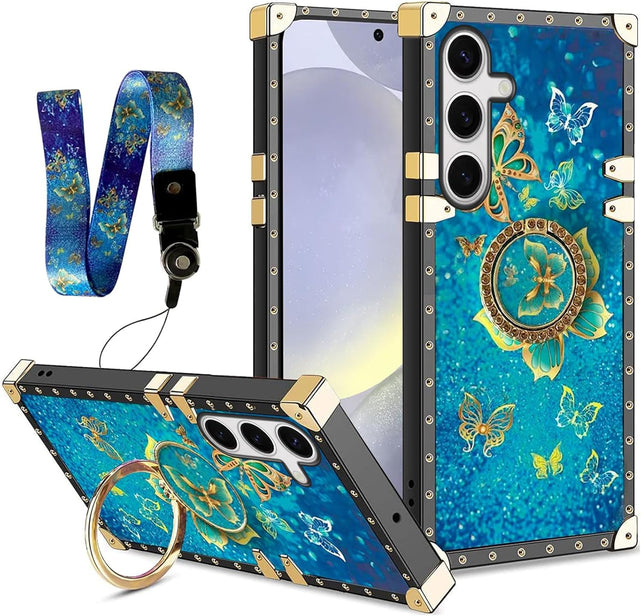Redpepper Galaxy Cases S25 cover blu farfalla TPU con laccetto anello