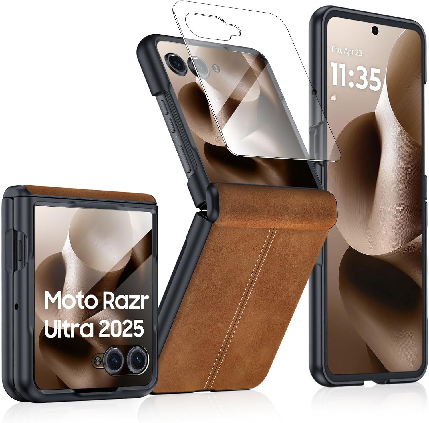 Redpepper Razr Ultra 2025 cover pelle marrone con vetro