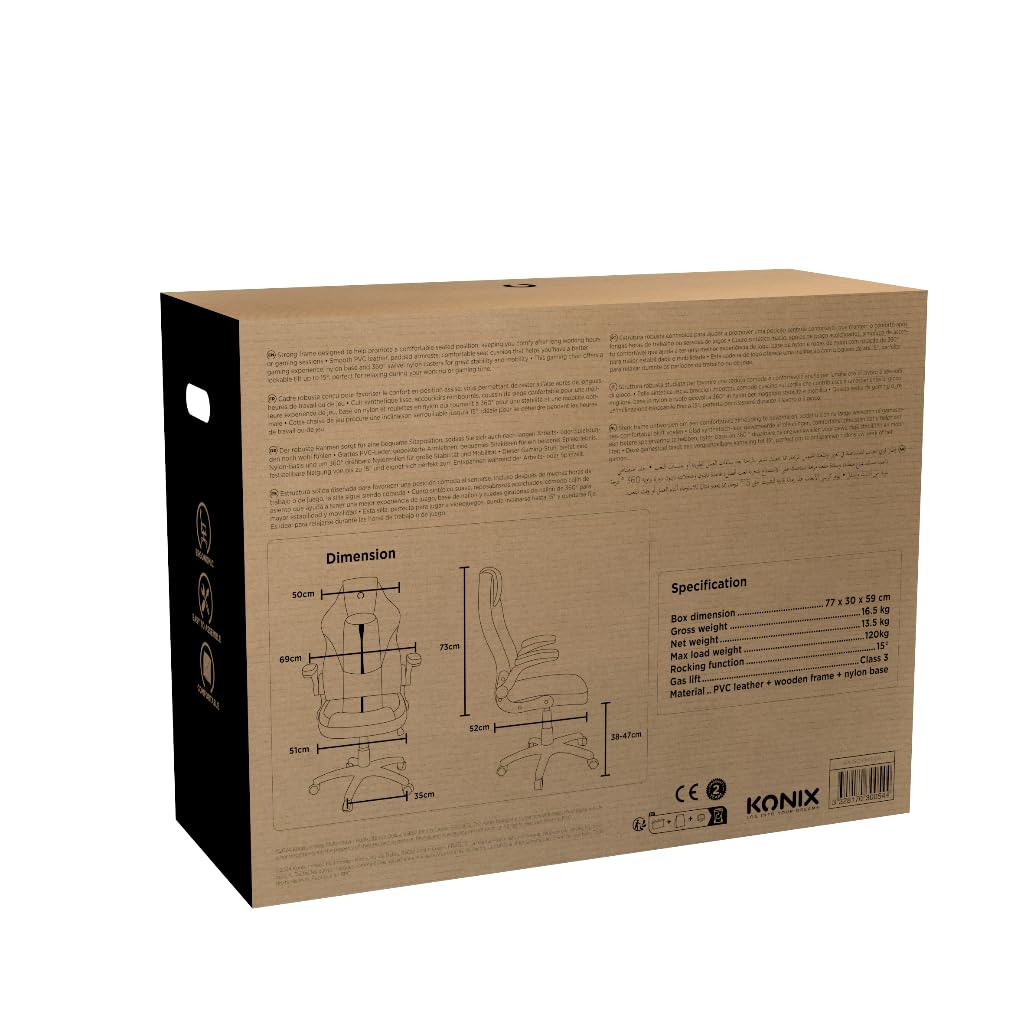 Konix Omega sedia gaming ufficio PVC nera rossa 15°
