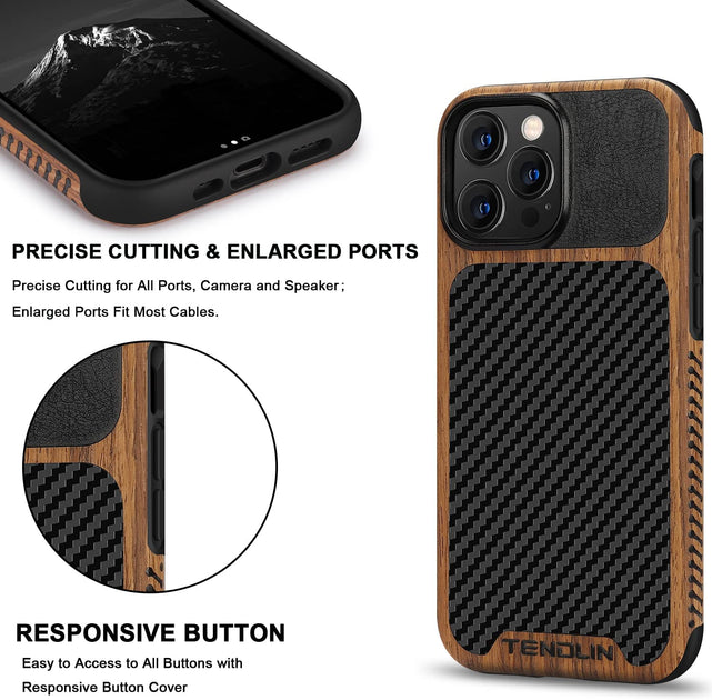 Redpepper Apple Cases iPhone 13 Pro Cover Legno Carbonio Pelle