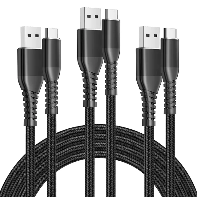 Redpepper Cavi USB-C Nylon 3m 3A Neri 3 Pezzi Ricarica Rapida
