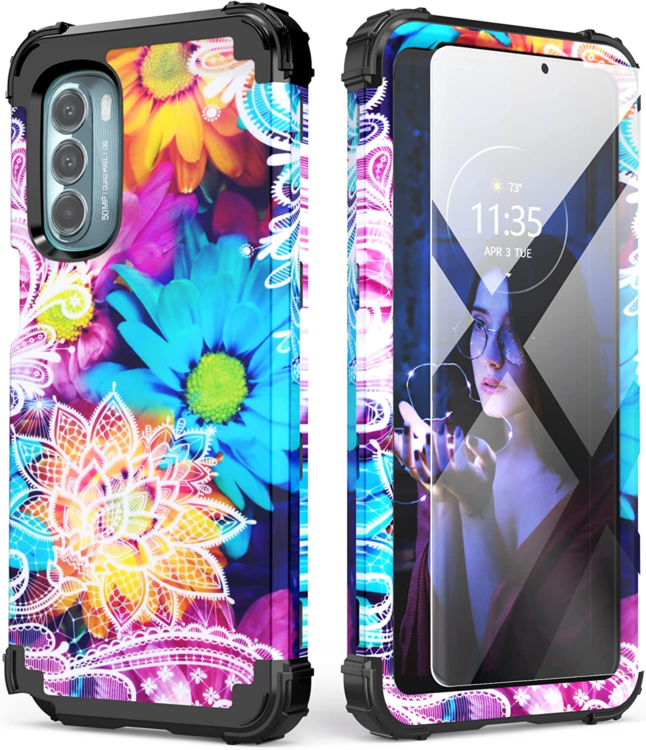 Redpepper Moto G Stylus 5G 2022 cover fiori + vetro temperato