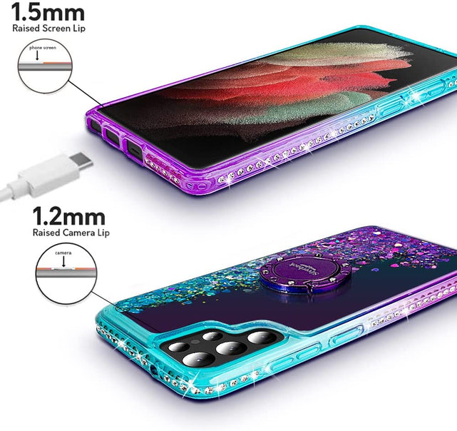 Redpepper Galaxy S22 Ultra cover glitter liquida con anello